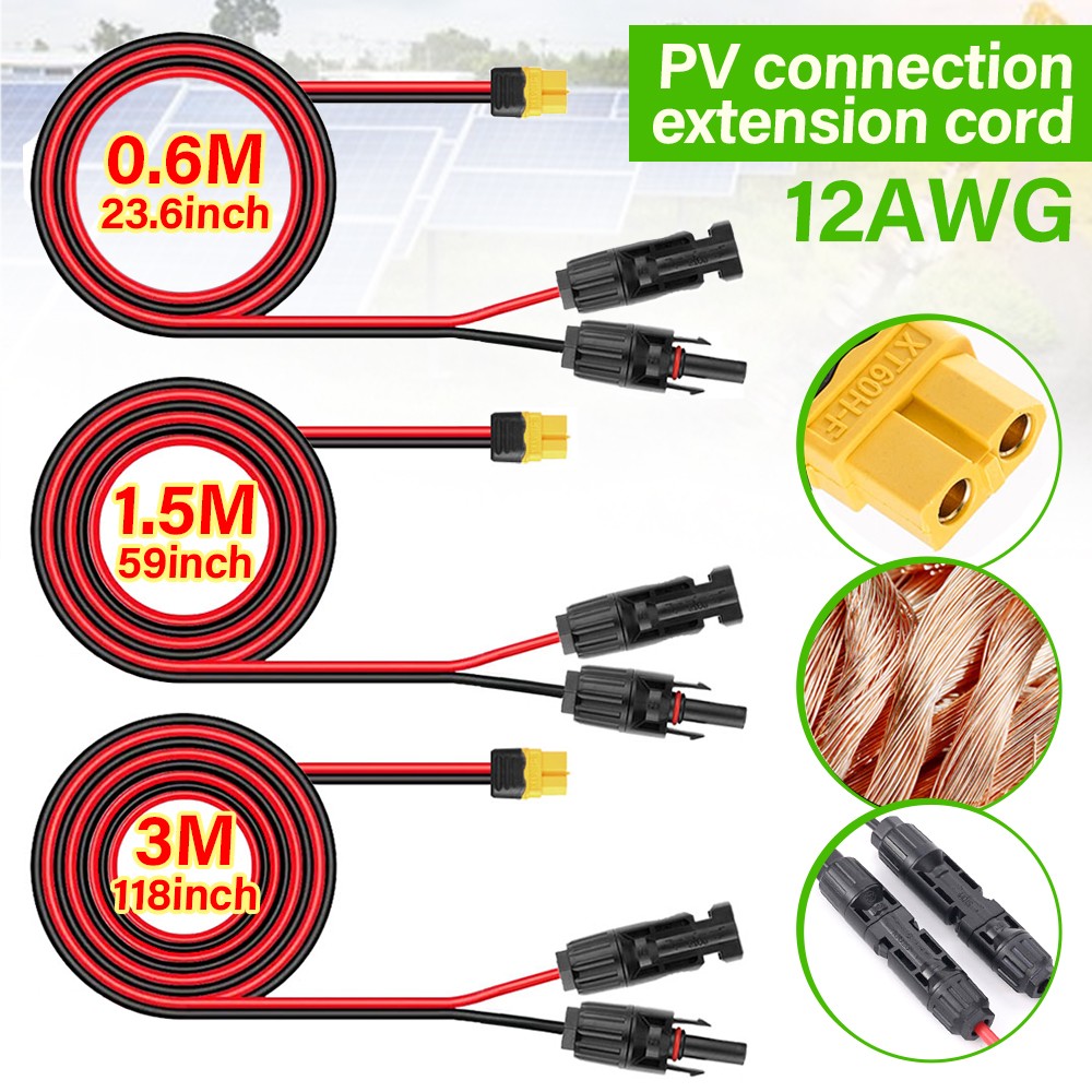 12 AWG XT60 Female to Solar Connector Solar Panel Extension Charging Cable USA