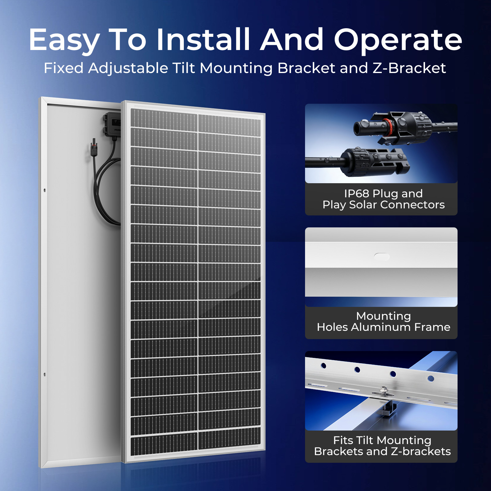 100W-1000W 18BB Mono Solar Panel Camping Home Off Grid Caravan High-Efficiency