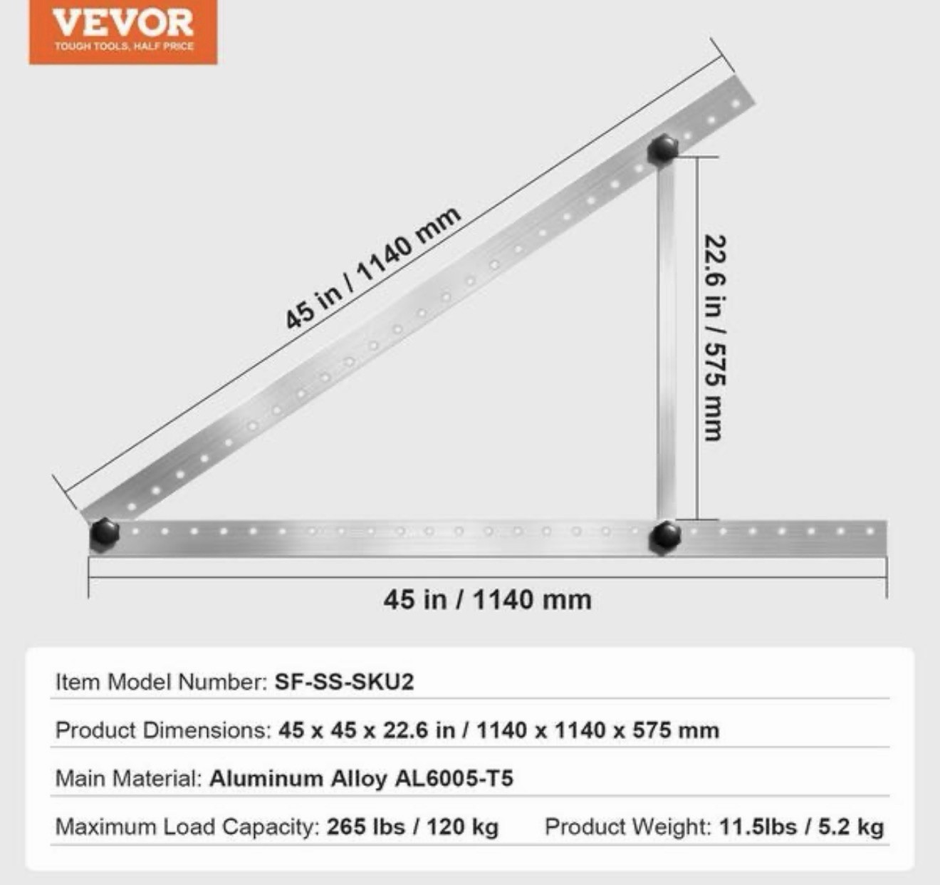 VEVOR 45-Inch Solar Panel Mount Brackets 0 – 90° Adjustable Tilt Brackets 2-Set