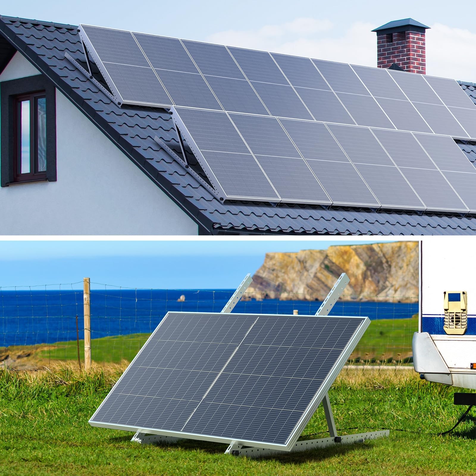 41in Adjustable Solar Panel Mount Brackets with Foldable Tilt Legs, Aluminum …