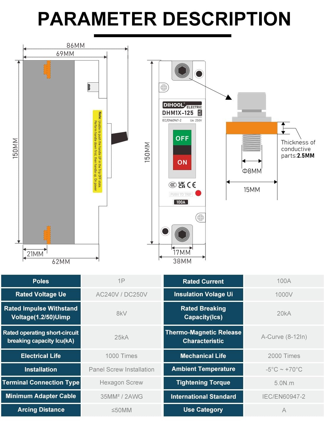 100 Amp DC Disconnect Switch for Solar, UPS, and Power Station Applications