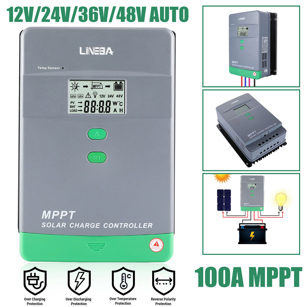 100A AMP MPPT Solar Panel Regulator Charge Controller 12V/24V 1000W/2000W LCD US