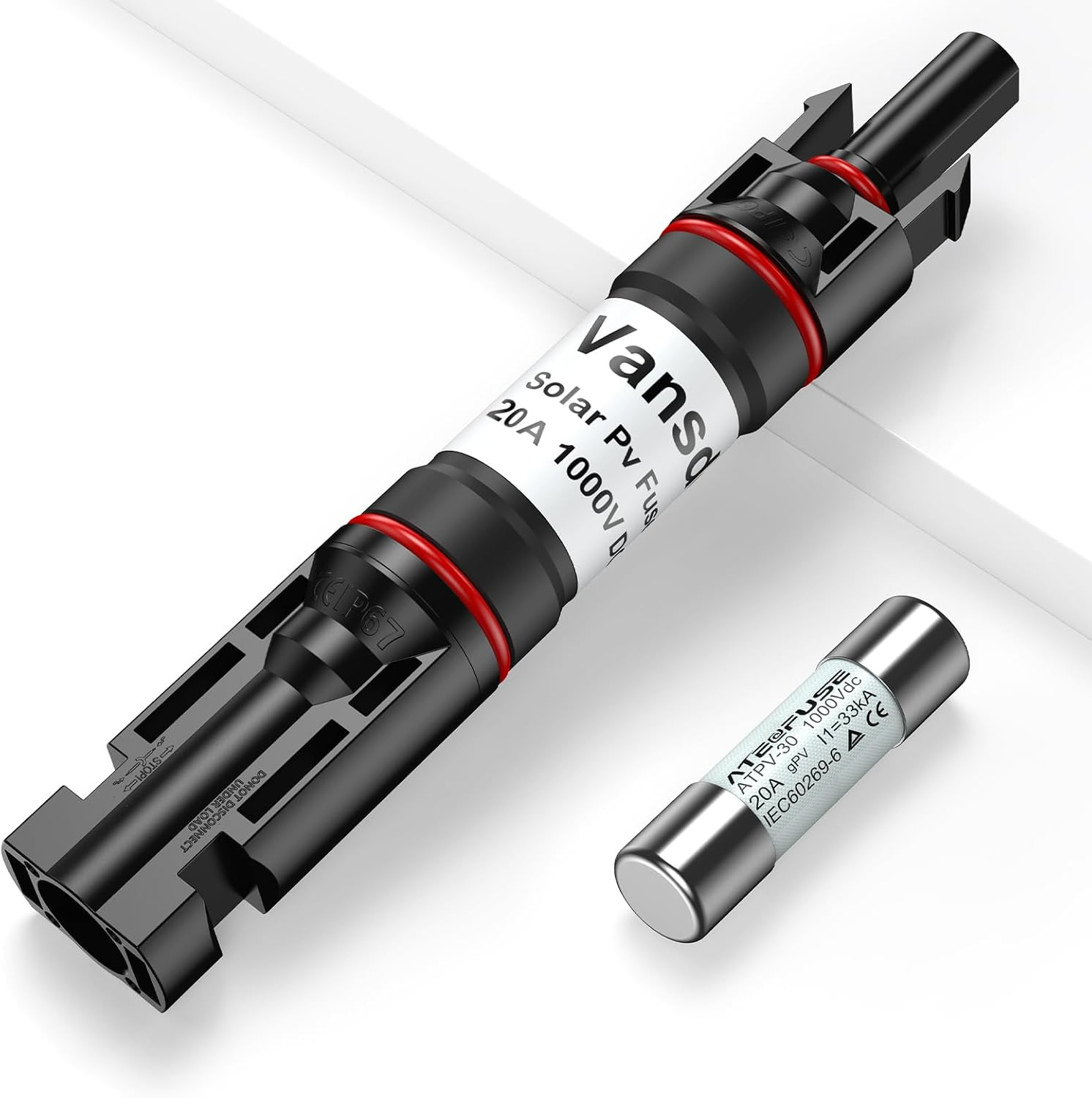 20A Solar Fuse Holder Inline,Male and Female Connector for Solar Panel and Solar