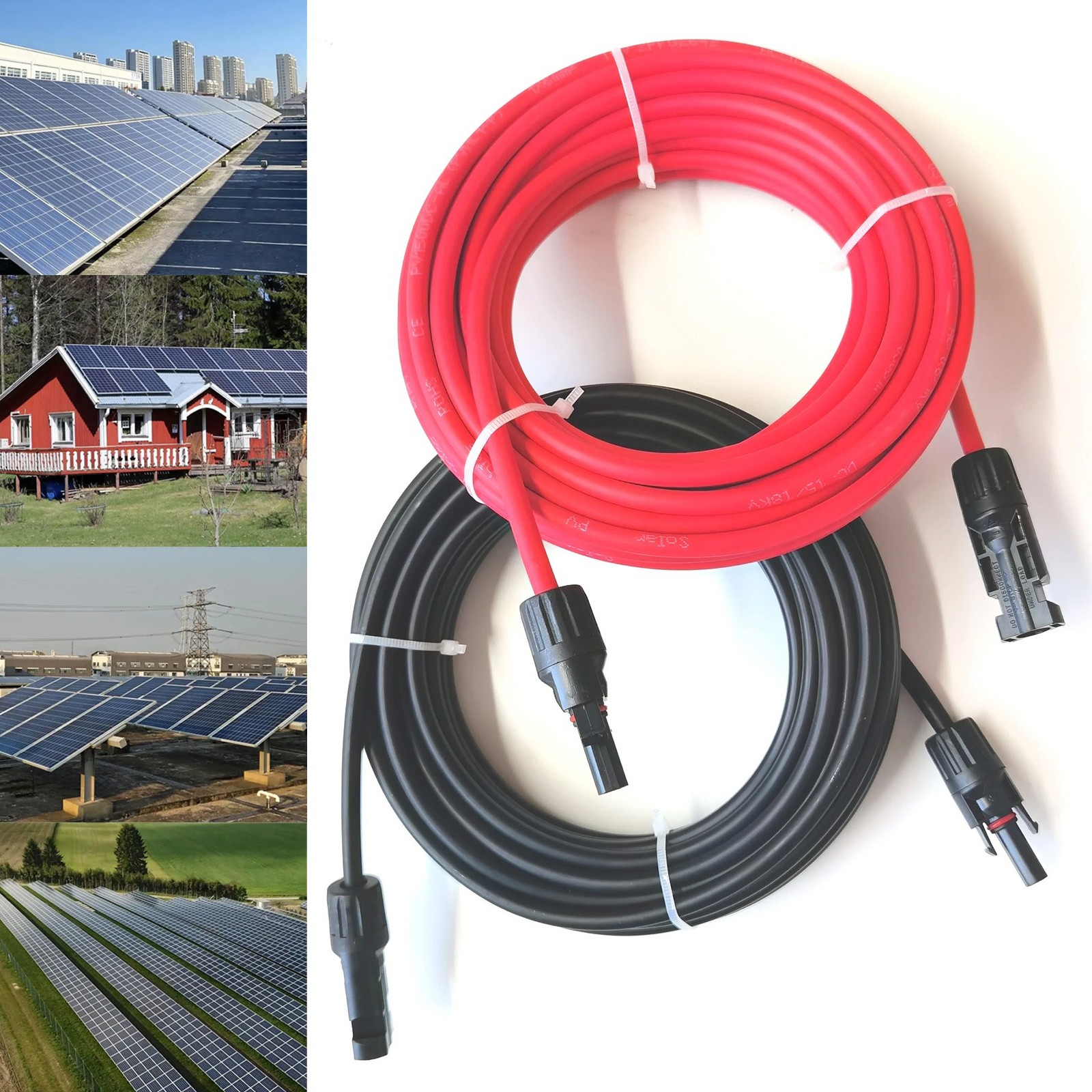 50ft Black + Red 10AWG Solar Panel Extension Cable Flexible Wire Connectors US