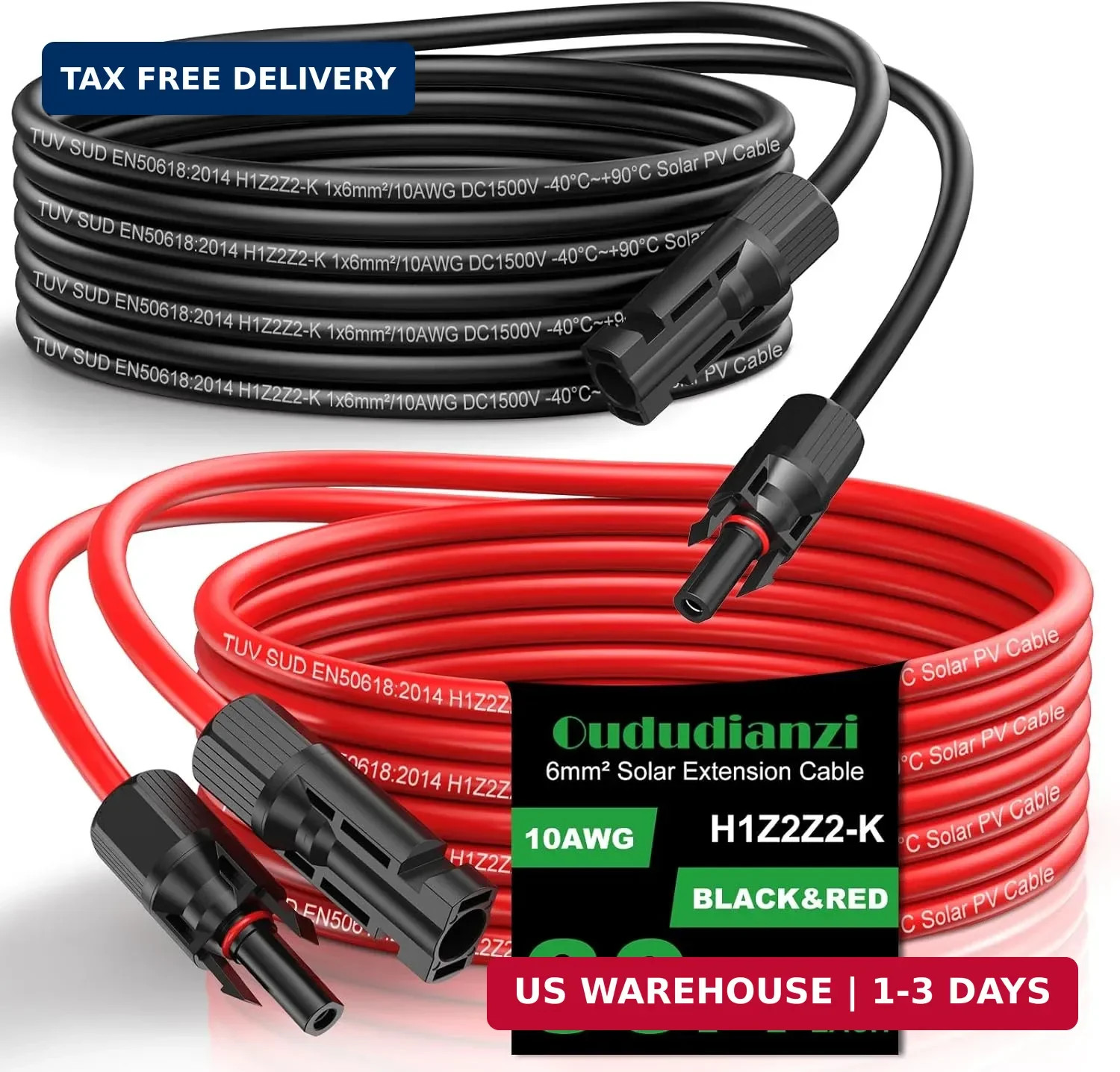 Oududianzi Solar Extension Cable 30Ft 10AWG, Solar Wire, 10 Gauge Tinned Copper