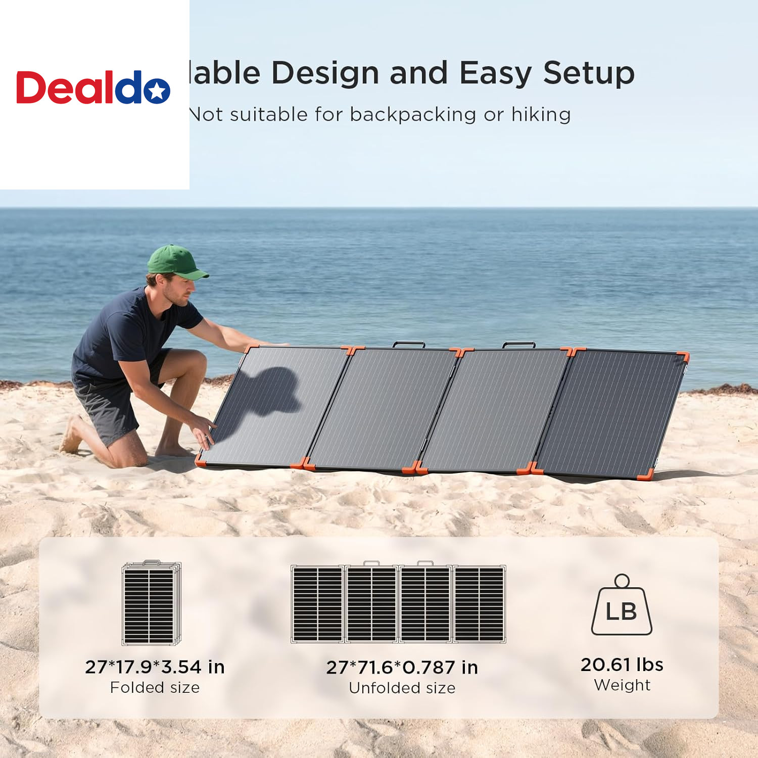 200W Portable Solar Panel (Tempered Glass),Heavy-Duty Foldable Mono Solar Charge