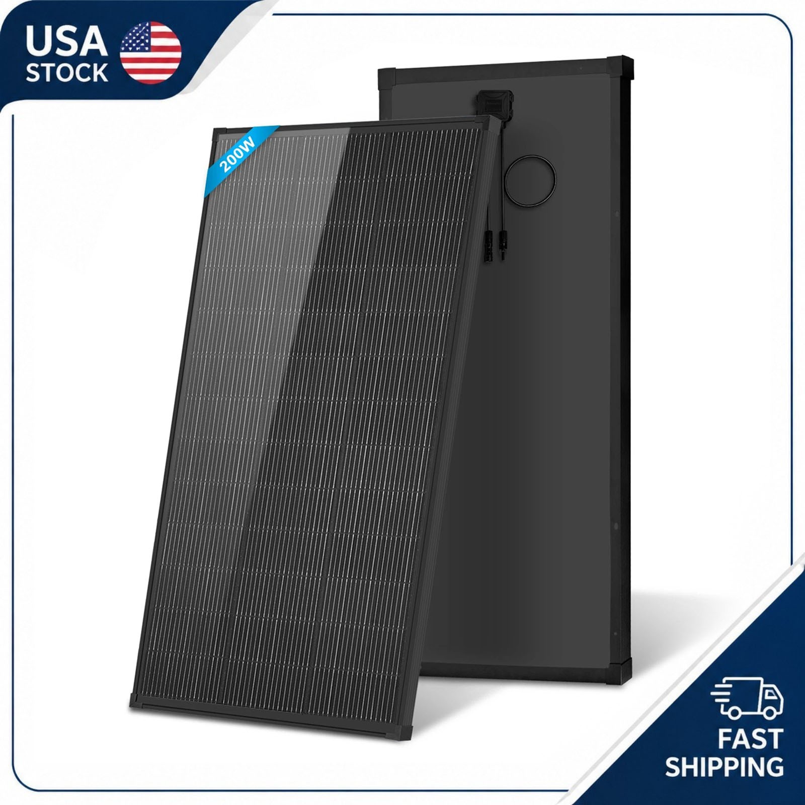 AeternaSol 200W 18V N-Type Mono Solar Panel 18BB Roof RV Boat Off-Grid Battery