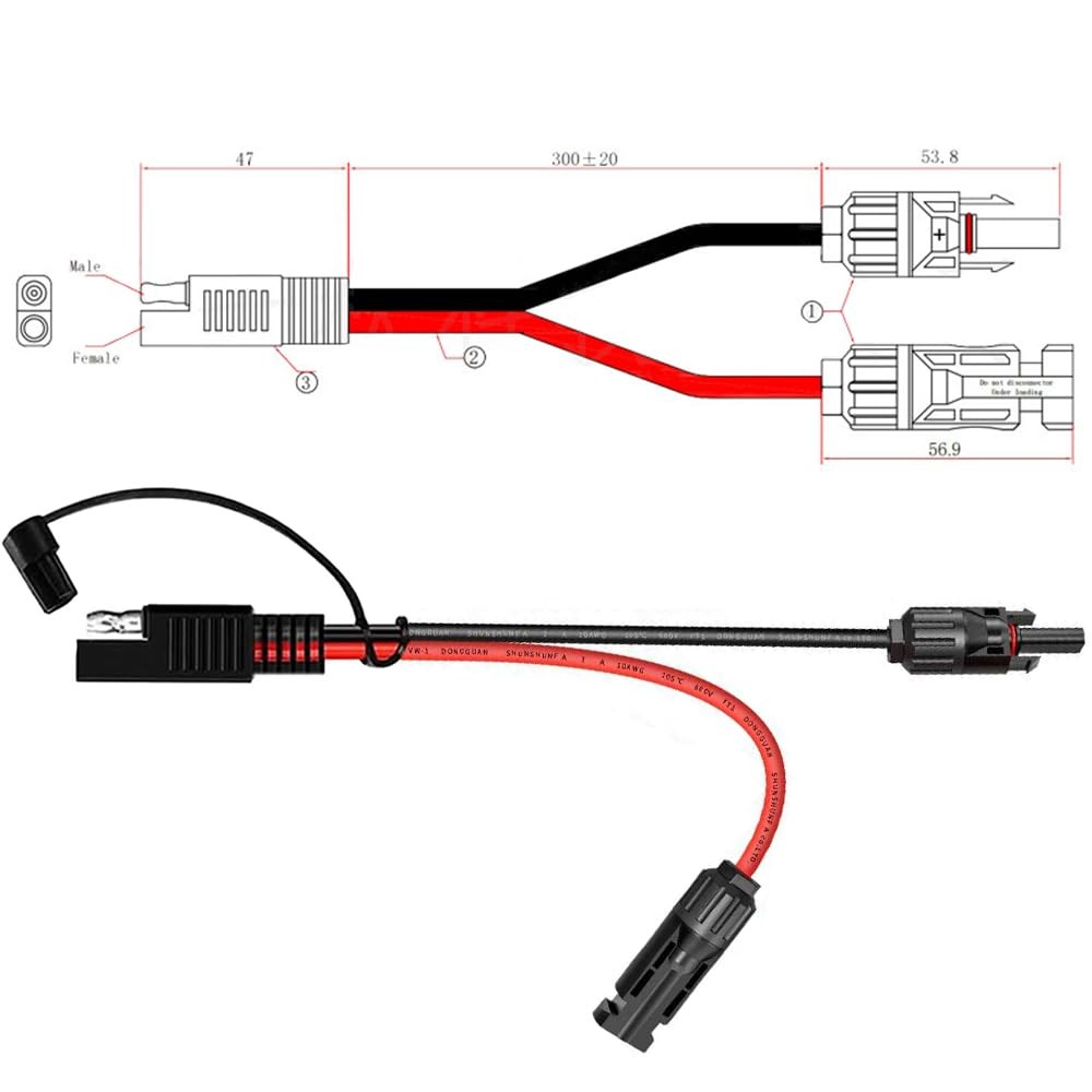 10AWG Solar PV Extension Cable SAE to MC4 Male Female 30A 600V for RV Solar Pan