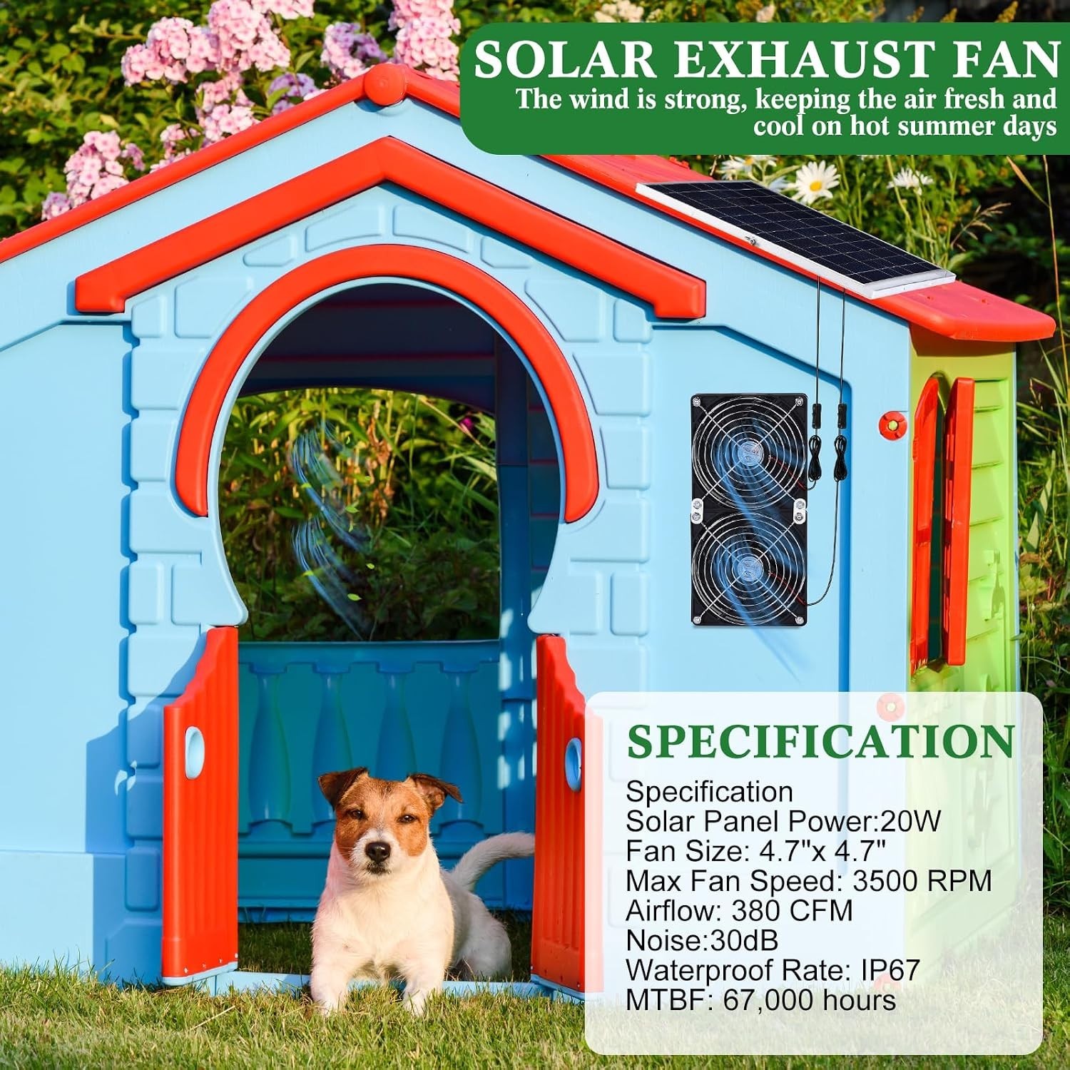 2 Set 20W Solar Powered High Speed Exhaust Fan Kit with Adjustable Stand