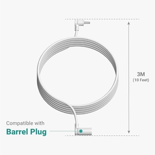10 ft. Barrel Plug Extension Cable – Compatible with Ring Solar Panel and Super