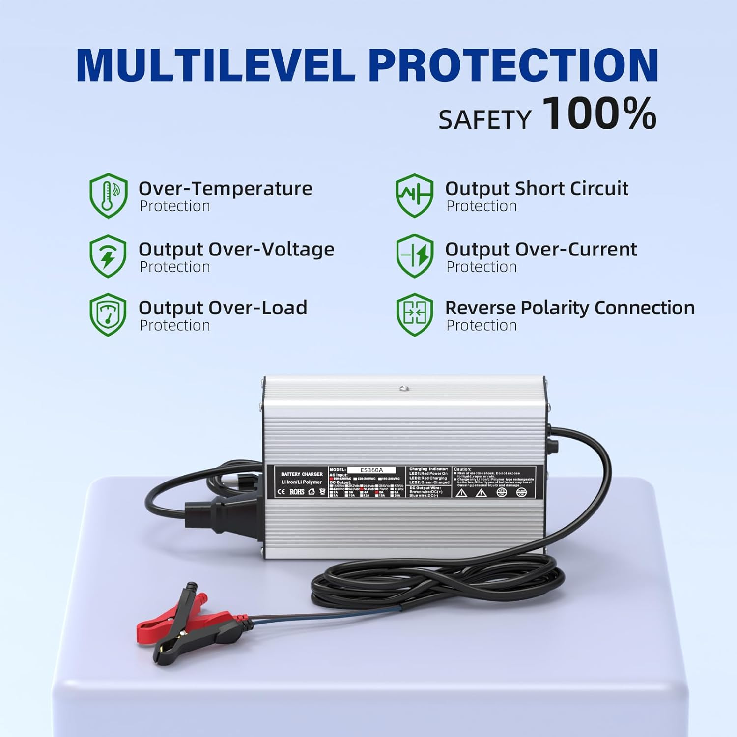 58.4V 5A AC-DC Charger for 48V LiFePO4 Batteries, RV, Solar, Golf Cart