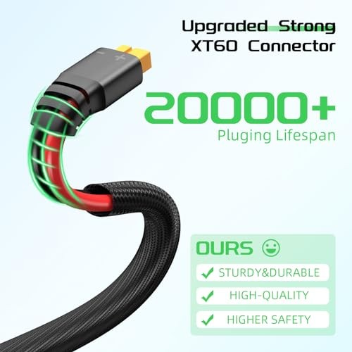 Solar to XT60 Charge Extension Cable with Solar 12AWG 20Ft Red and Black