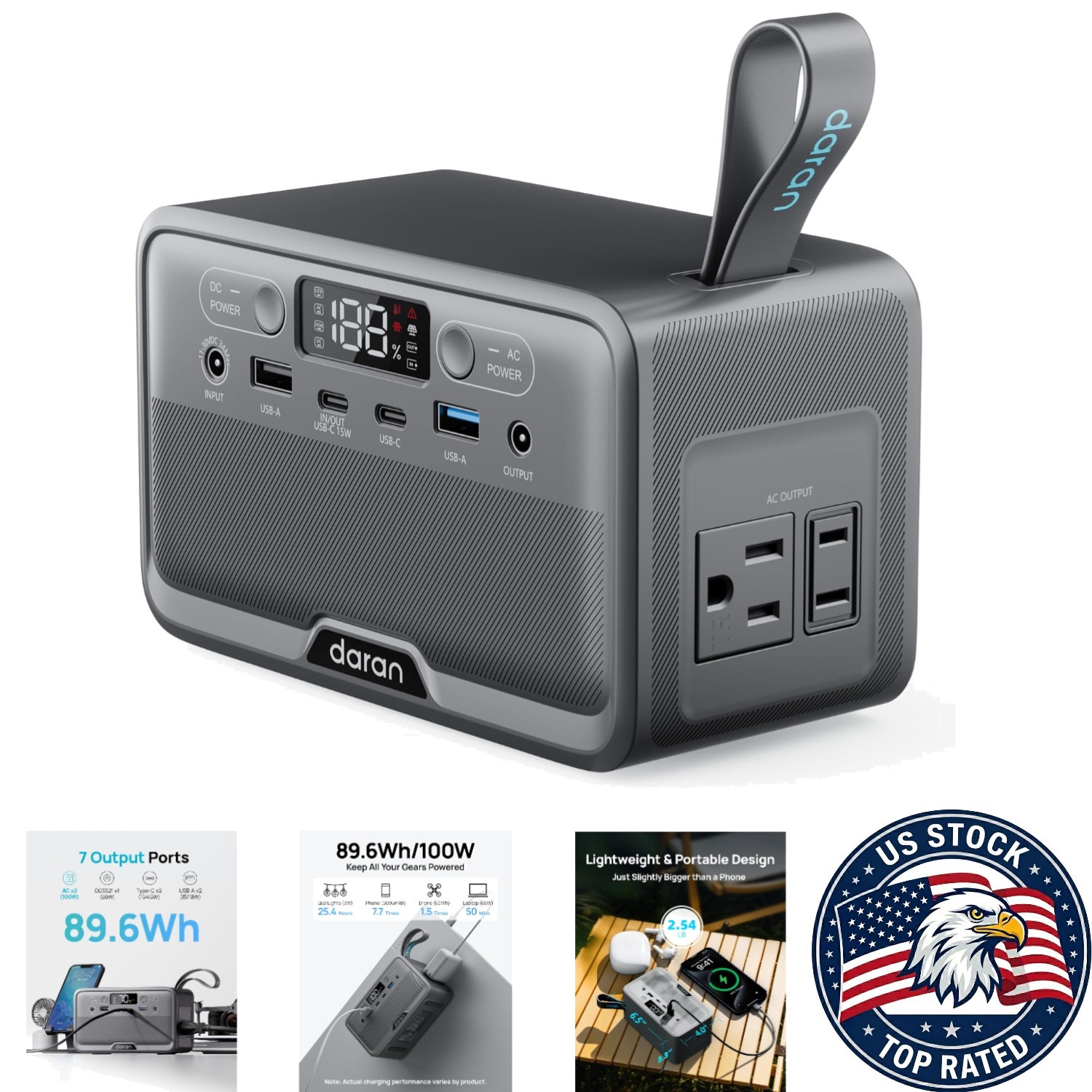 Lightweight 89.6Wh Portable Power Station with 7 Outputs for Camping & Home