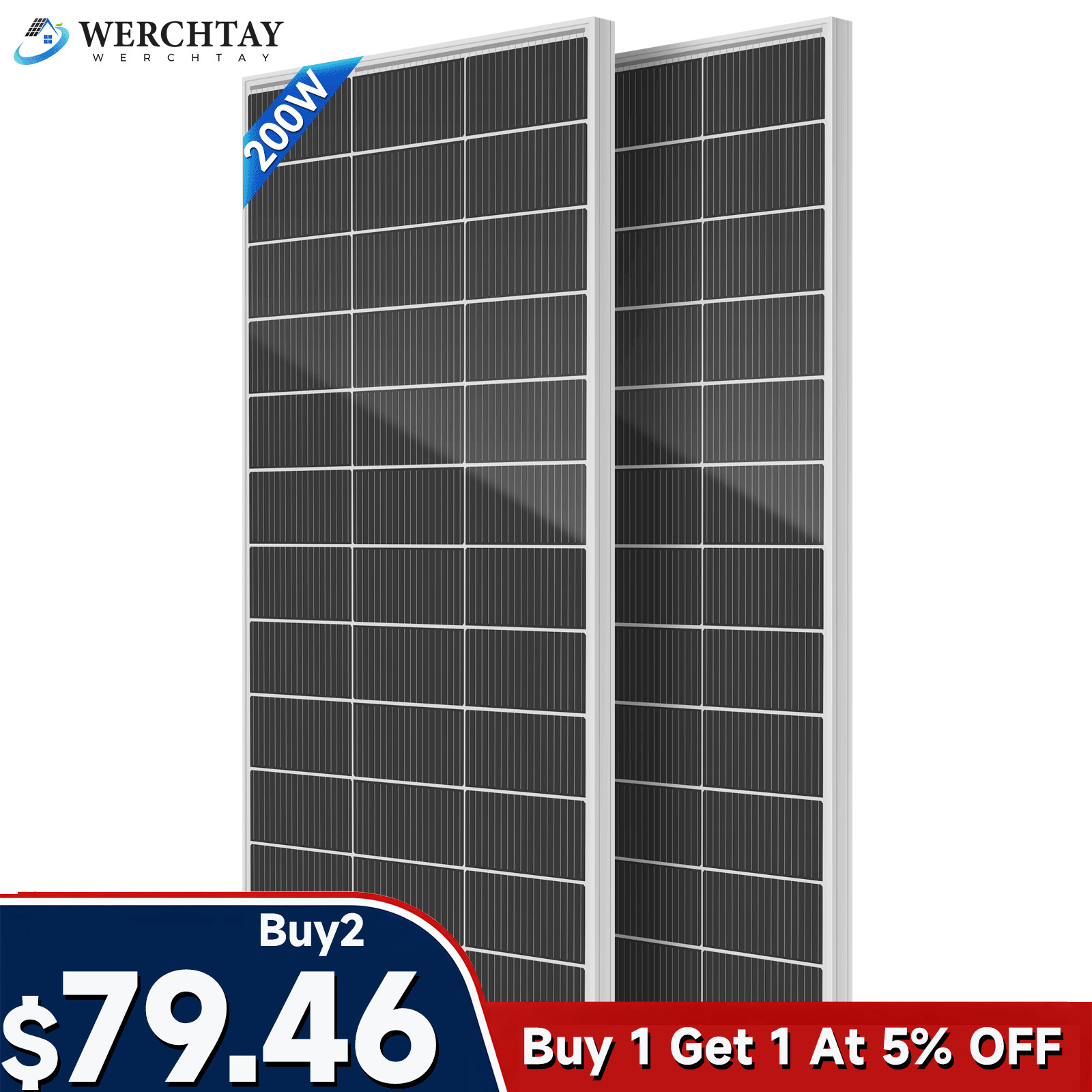400Watt Mono 18BB Solar Panel Battery Charging Home Off-Grid Boat Power Carava
