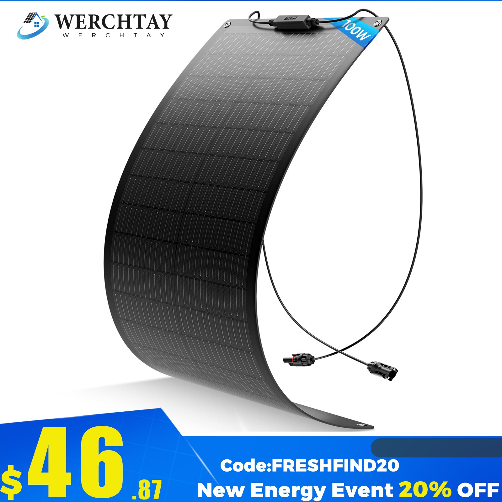 100W Flexible Solar Panel 12V Portable for Camping/RV/Home/Car Battery/Rooftop