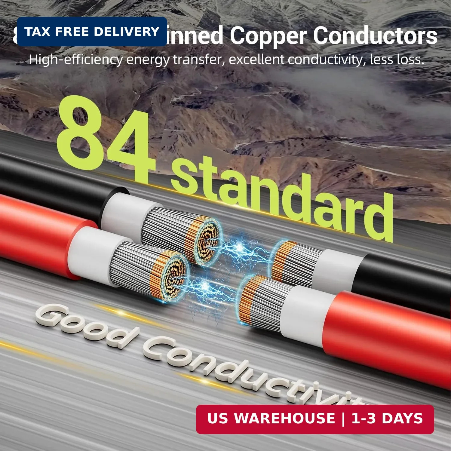 10AWG Solar Panel Wire, 2x50FT 6mm² Solar Extension Cable Red & Black 84 Strands