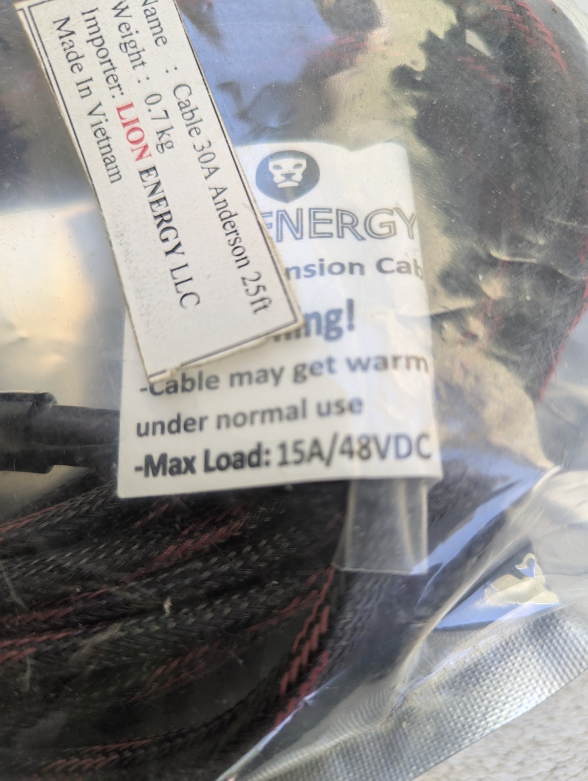 Lion Energy Solar Panel Extension Cable Flexible Wire Connectors 25ft Black