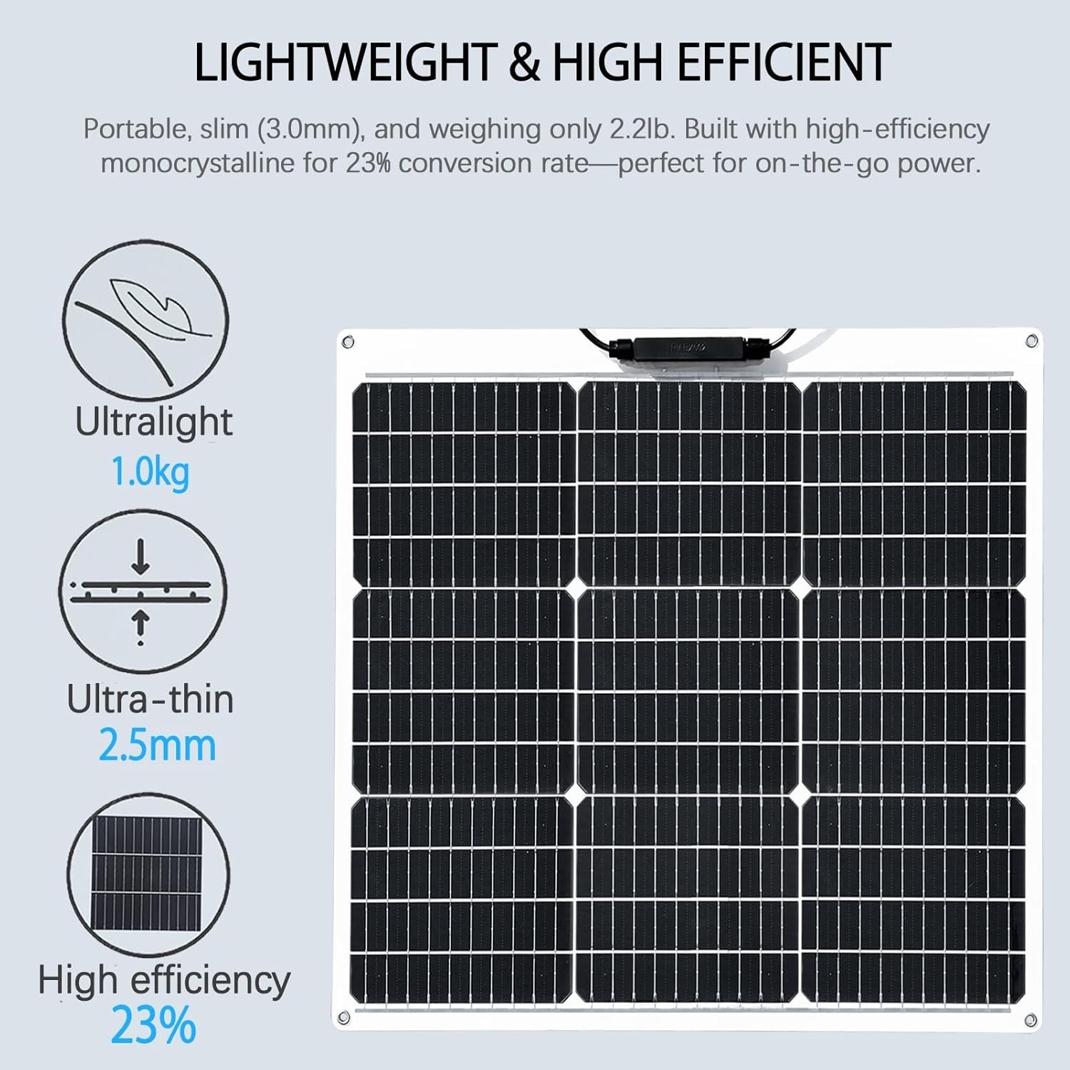 Flexible Solar Panel 50W 12V Monocrystalline Module Fiberglass Lightweight Ch…