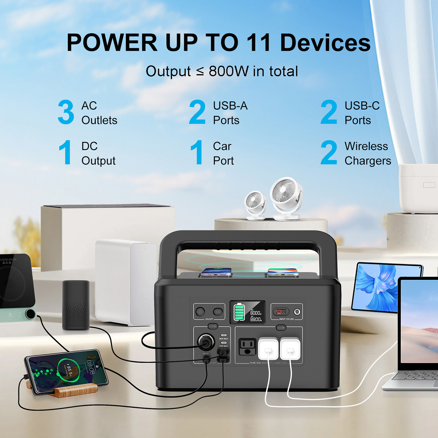 800W Portable Power Station Solar Generator for Camping with 100W Solar Panel
