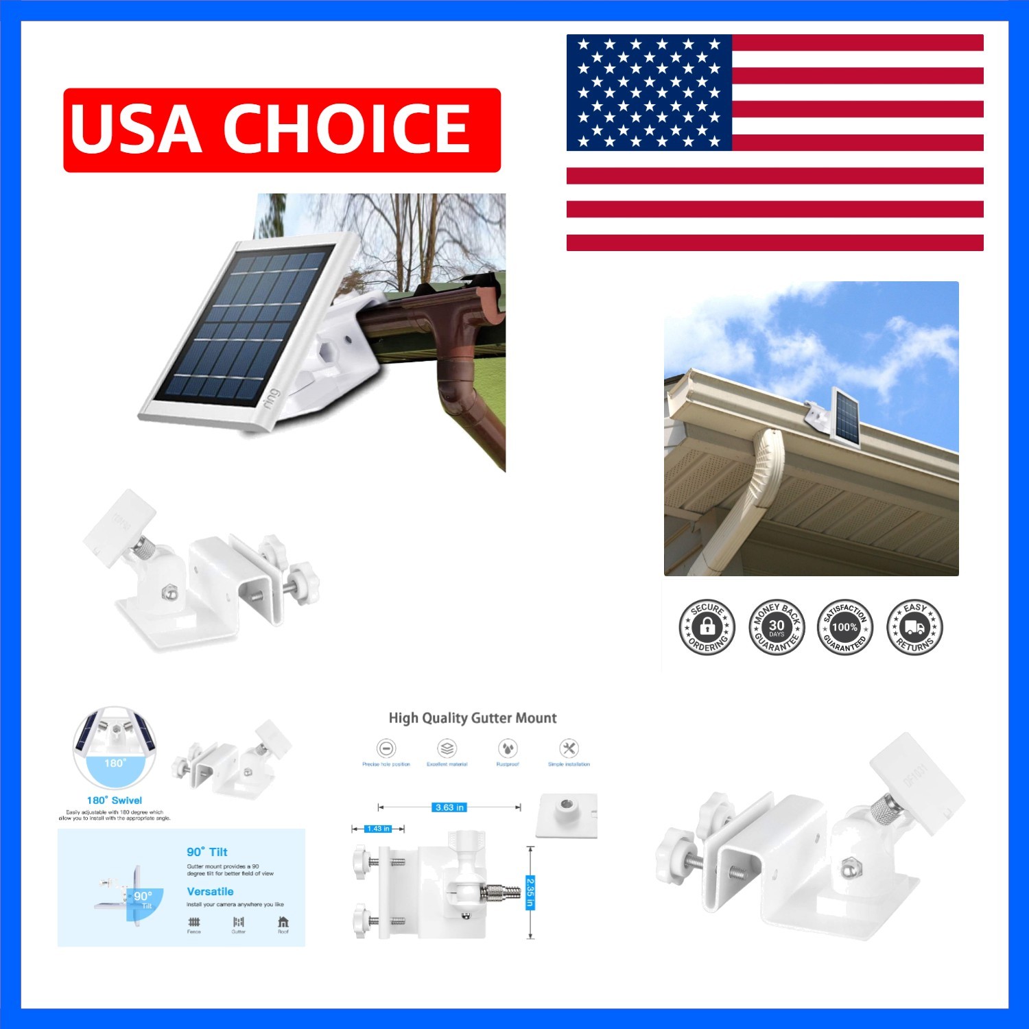 Weatherproof Gutter Mount for Ring Solar Panel- Adjustable Aluminum Alloy Out…