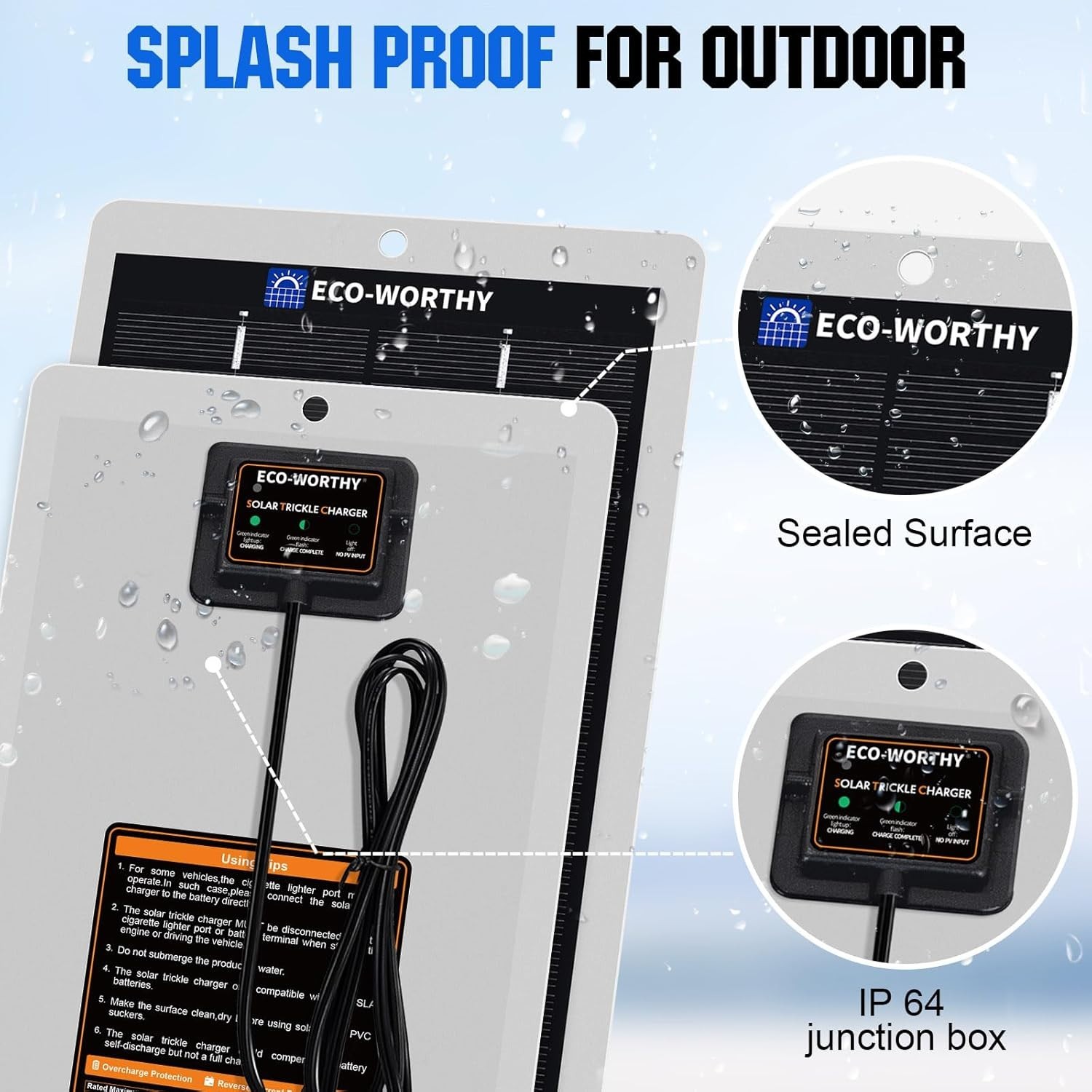 Robust 2.5w Solar Battery Maintainer – Efficient 12 Volt Charger with Indicators
