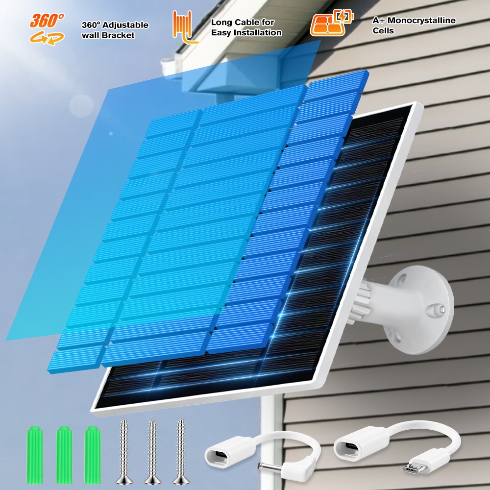 5W/5V Solar Panel For Security Camera Micro USB Type C Solar Cell Charger