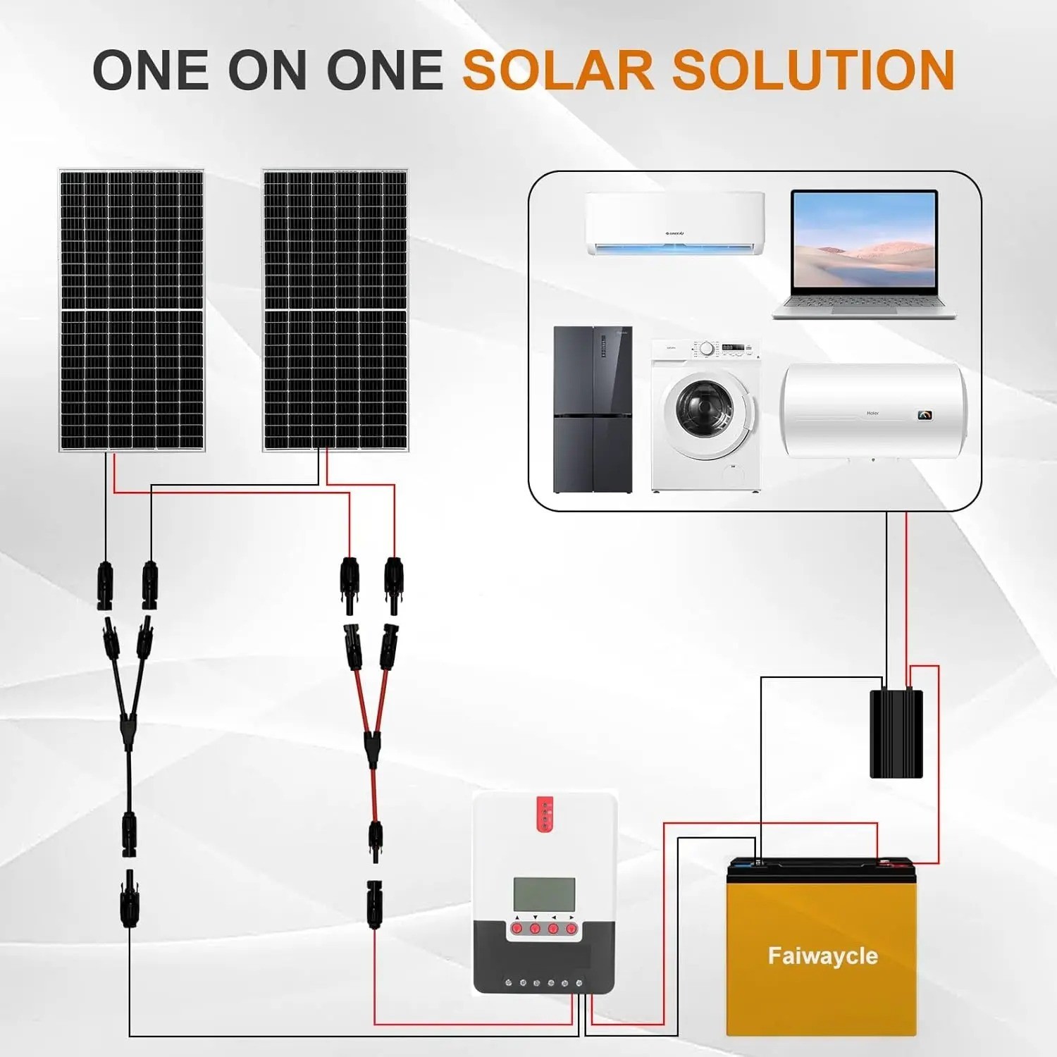 Solar Cable Y-Splitter (1 to 2), 2 Pcs 6Mm² Solar PV Parallel Adapter Y Cable