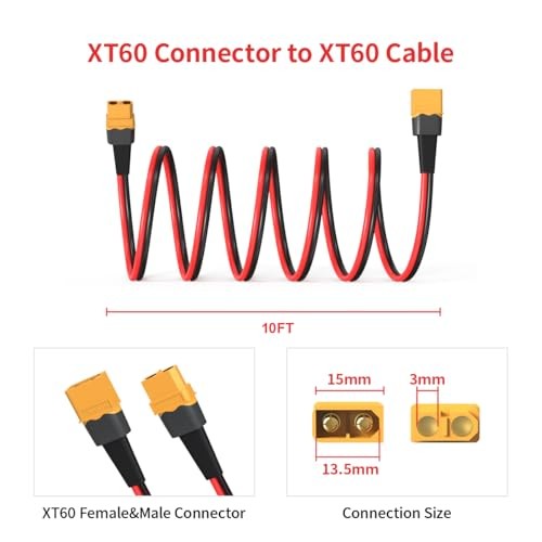 10AWG XT60 Extension Cable 2 6 10 20 35 50 75 10FT