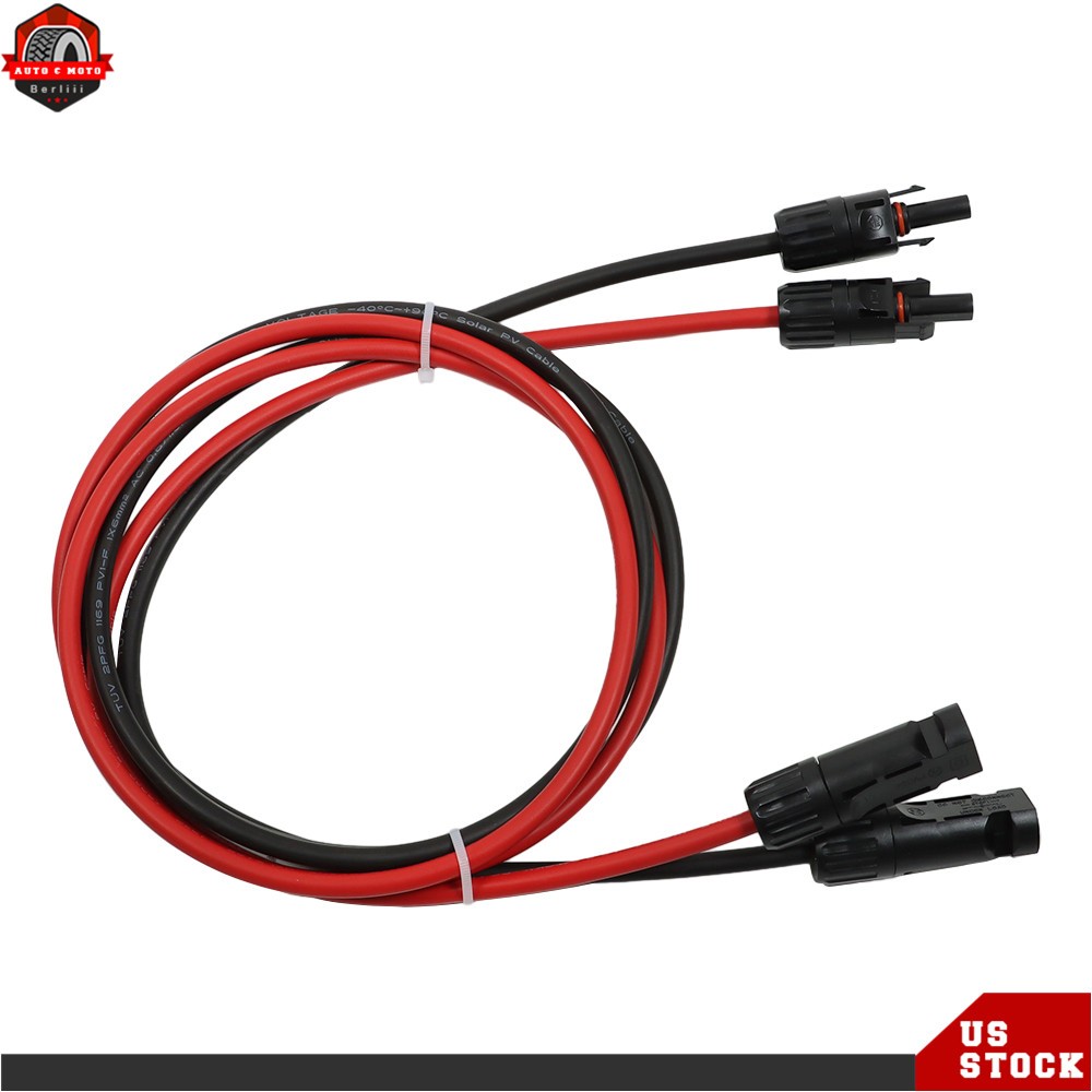 1 Pair Black + Red Solar Panel Extension Cable Wire Connector 12/10 AWG New
