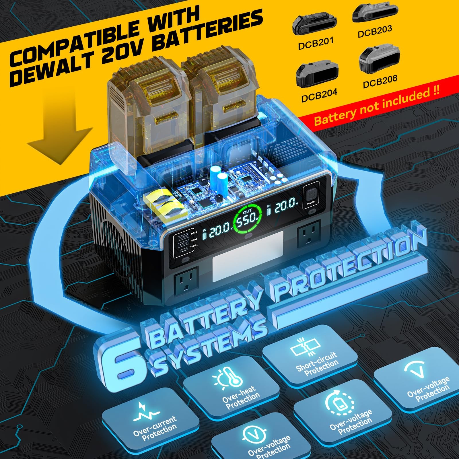 550W Power Station Compatible with Dewalt: LIVOWALNY Portable Generator