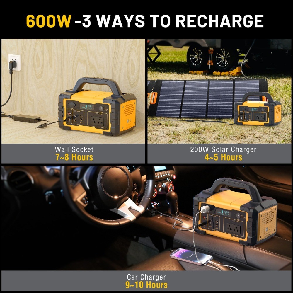 647Wh 600W Portable Power Station, AC/DC, LED Light, Backup Battery, 1200W Peak