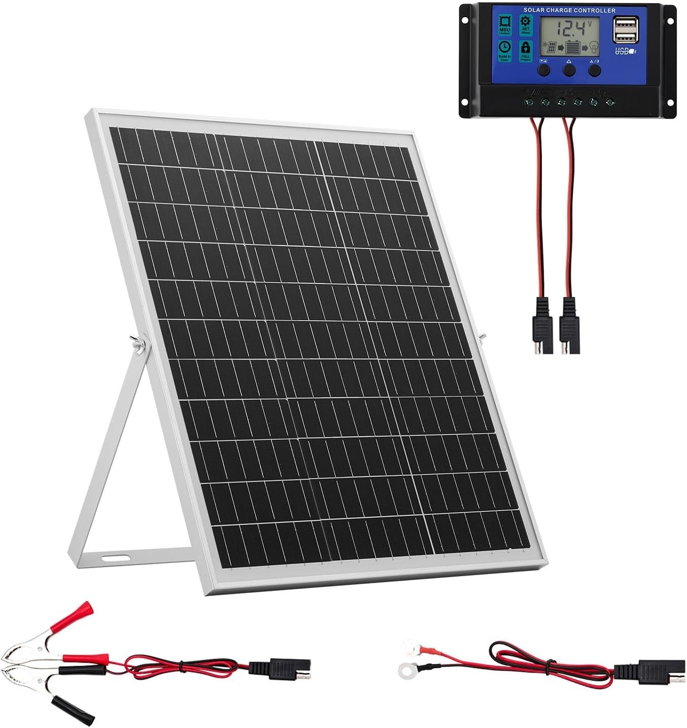 25W 12V Solar Panel Battery Charger, Solar Battery Trickle Charger Maintainer…