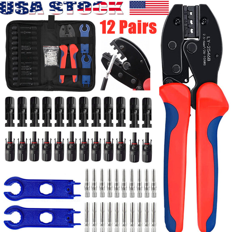12Pairs Wire Crimper Pliers Solar Crimping Tool Set Panel PV Cable Connectors