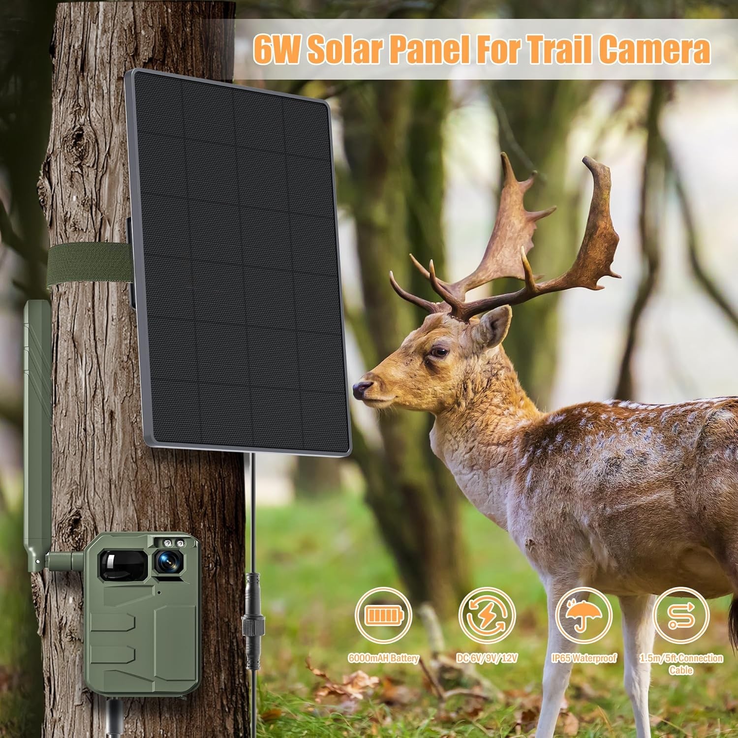 Trail Camera Solar Panel,6W Solar Battery Charger Kit 6V/2A 9V/1.5A 12V/1A W/
