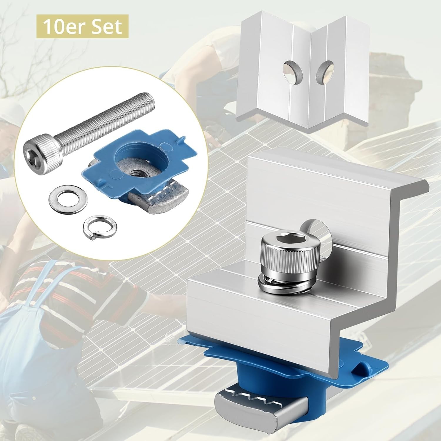 10PCS Solar Panel End Clamps 30/35mm Aluminum Unistrut Mount Kit Roof Silver