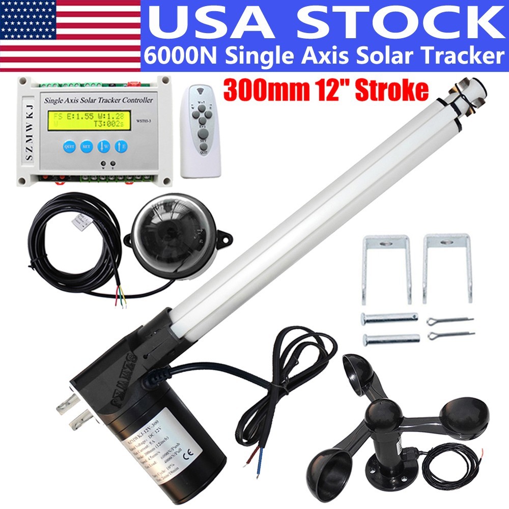 Single Axis Solar Tracker 12″ 6000N Linear Actuator +Anemometer +Controller Kits
