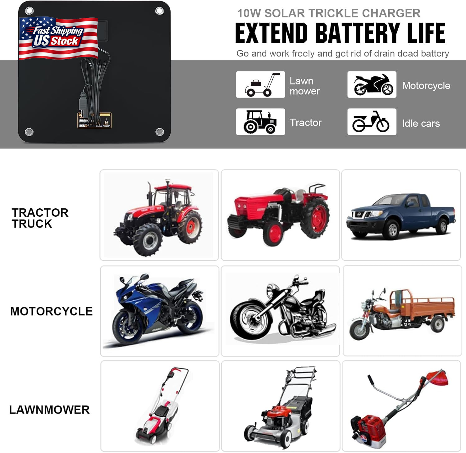ECO-WORTHY 10W Solar Car Battery Charger Maintainer 12V Waterproof Portable Sola
