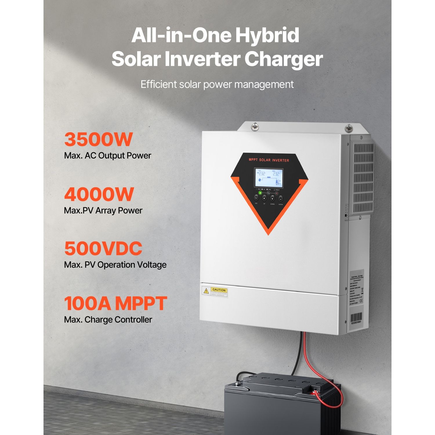 3500W Hybrid Solar Inverter, 24V to 220V AC, Built – in 100A MPPT Controller