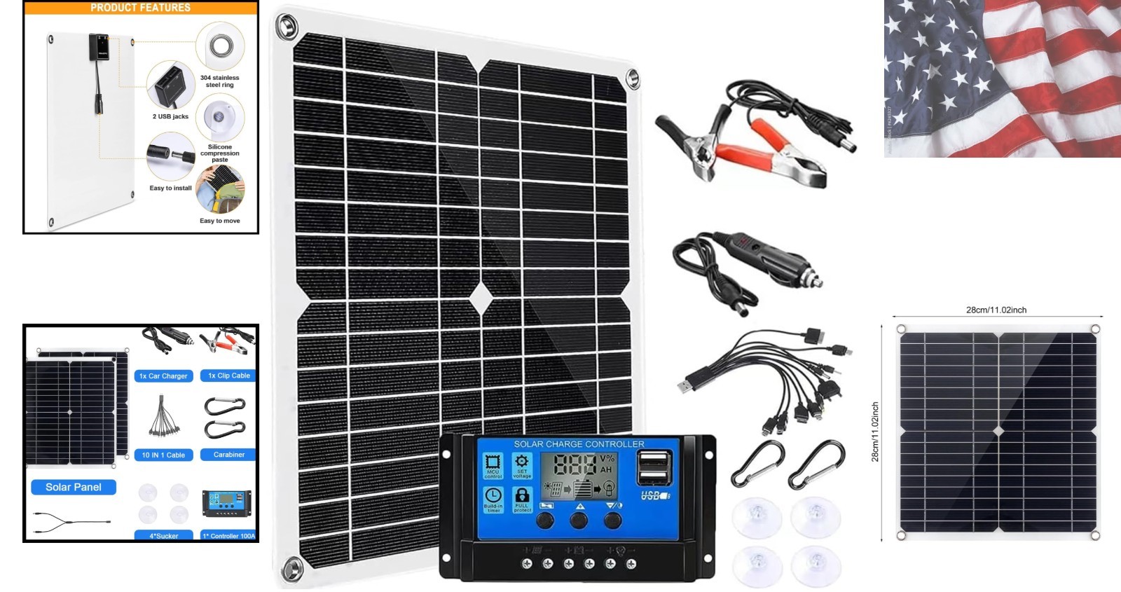 200W Solar Panel Kit 12V Dual 5V USB Outputs Solar Panel Controller Combo,wit…