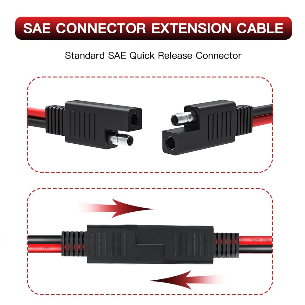 10AWG SAE Connector Extension Cable, Quick Disconnect Plug – Automotive & Sol…