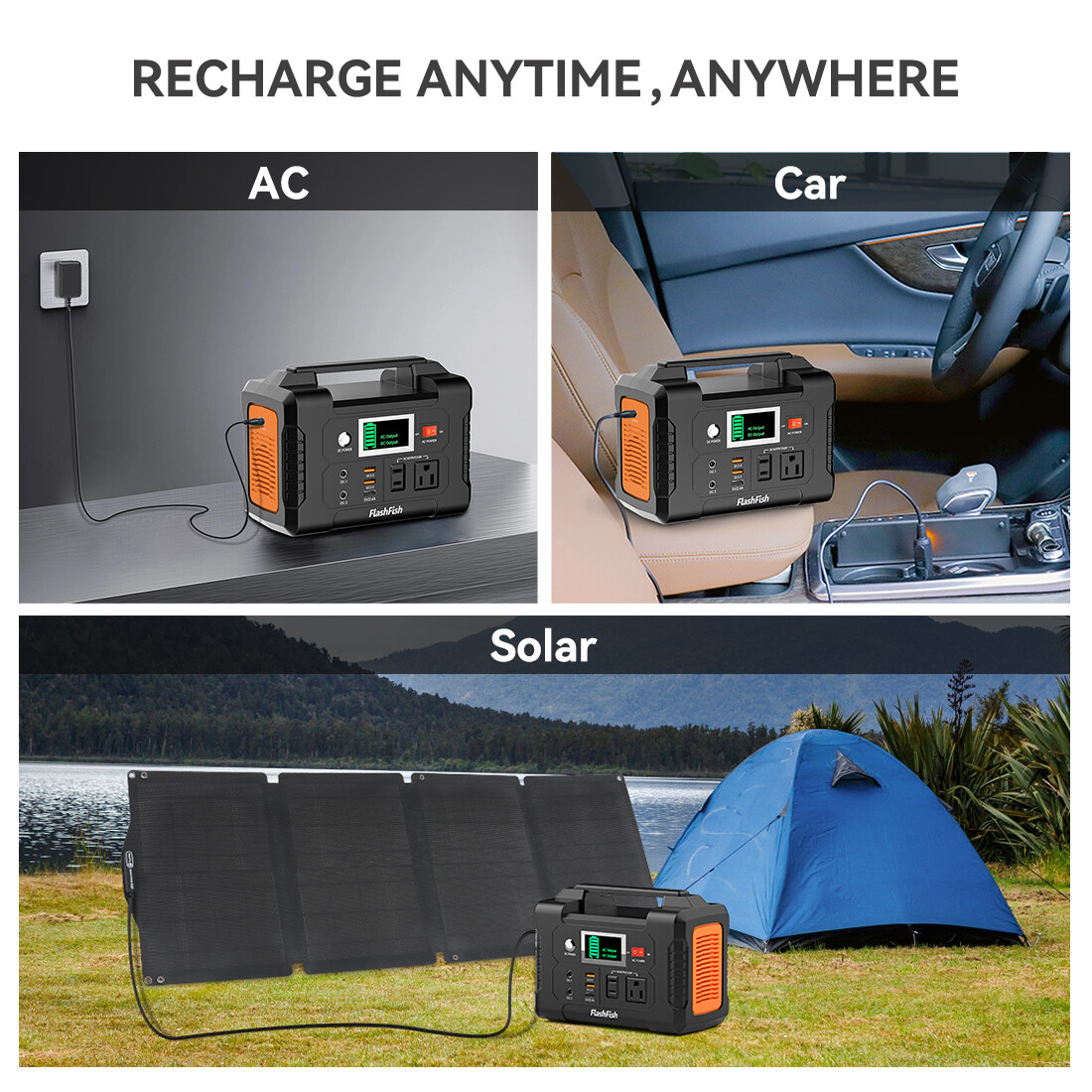 Flashfish E200 Portable Power Station Li-ion 200W 151Wh With Solar Panel 60W 18V