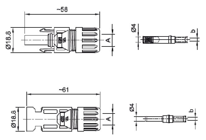 Pair connectors for PV 6 AWG wires Staubli MC4 UL listed