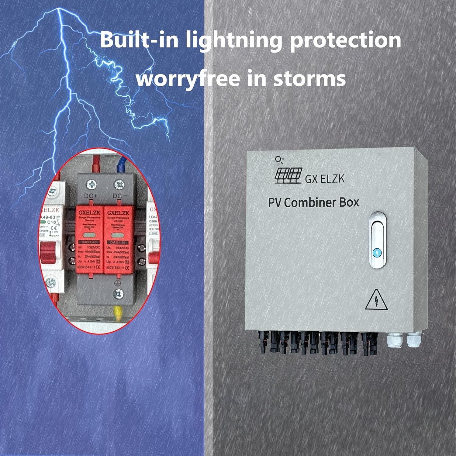 Hardcover Solar Combiner Box with 4 Strings, 80 A Circuit Breakers. Off-Grid Sol