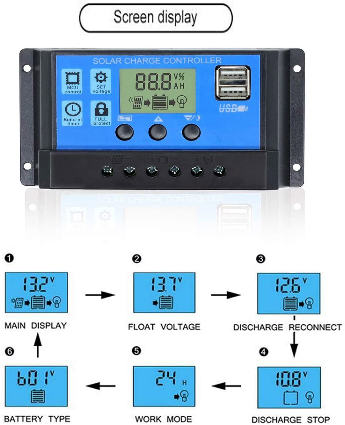 30A 12V/24V Solar Panel Regulator Charge Controller Auto Focus Tracking