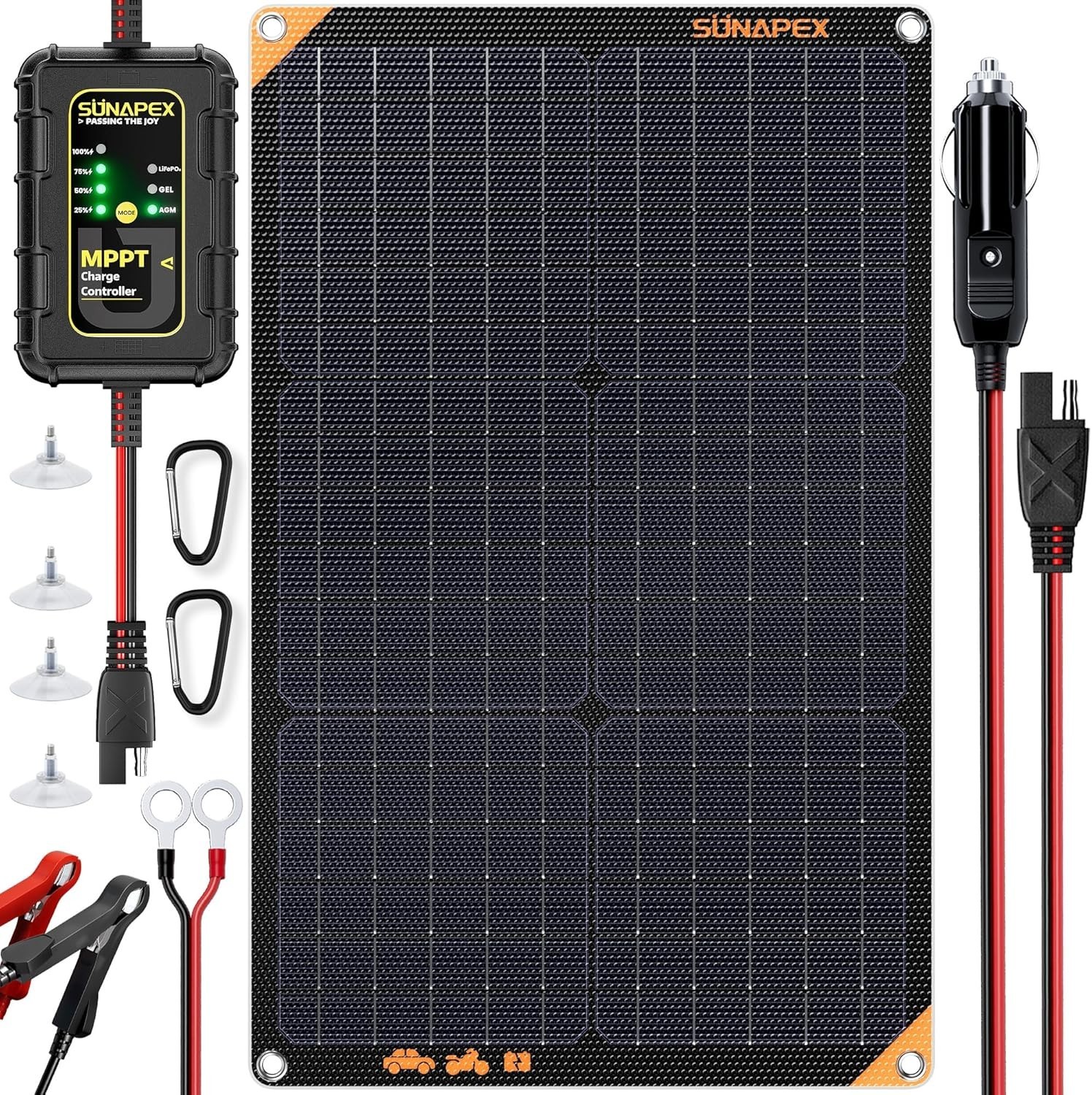 30W 12V Solar Trickle Charger with MPPT Controller – Waterproof and Portable