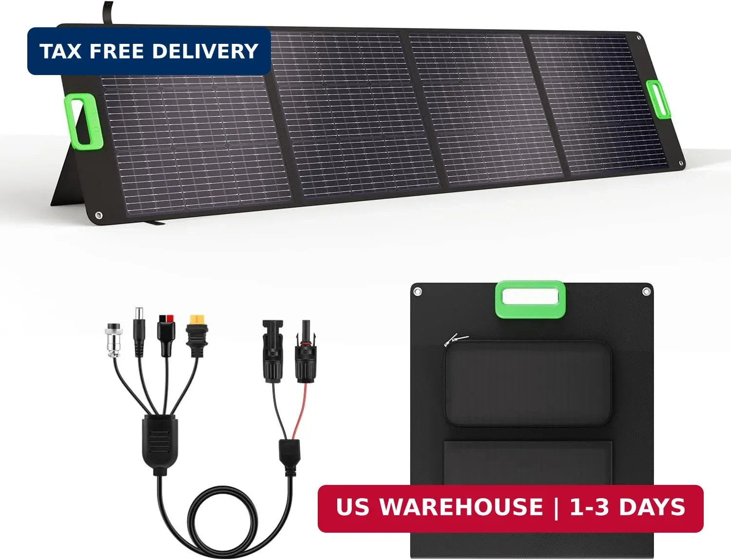 200W Portable Solar Panel Charger with 4 Kickstands, IP65 Waterproof Foldable So