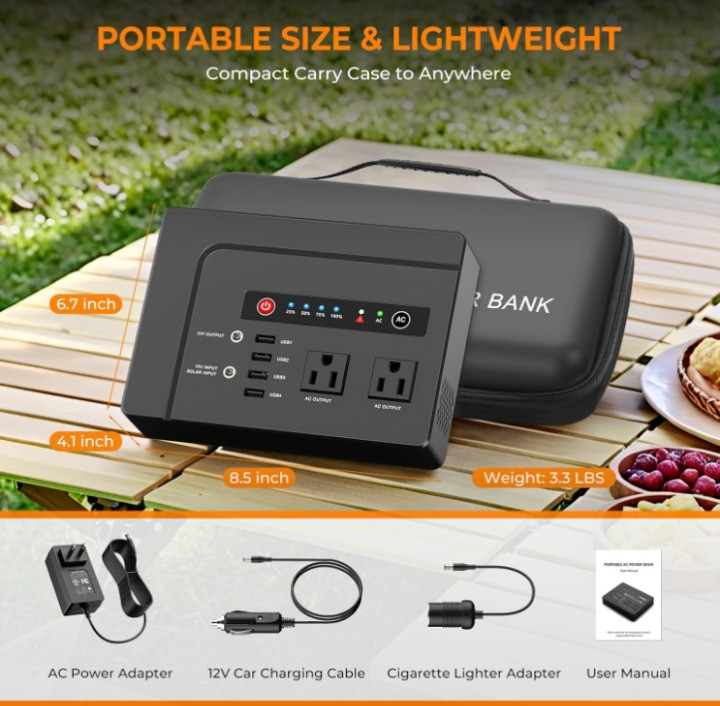 Estación de Energía Portátil 200W 146Wh Solar con 2 AC para Camping, Nuevo