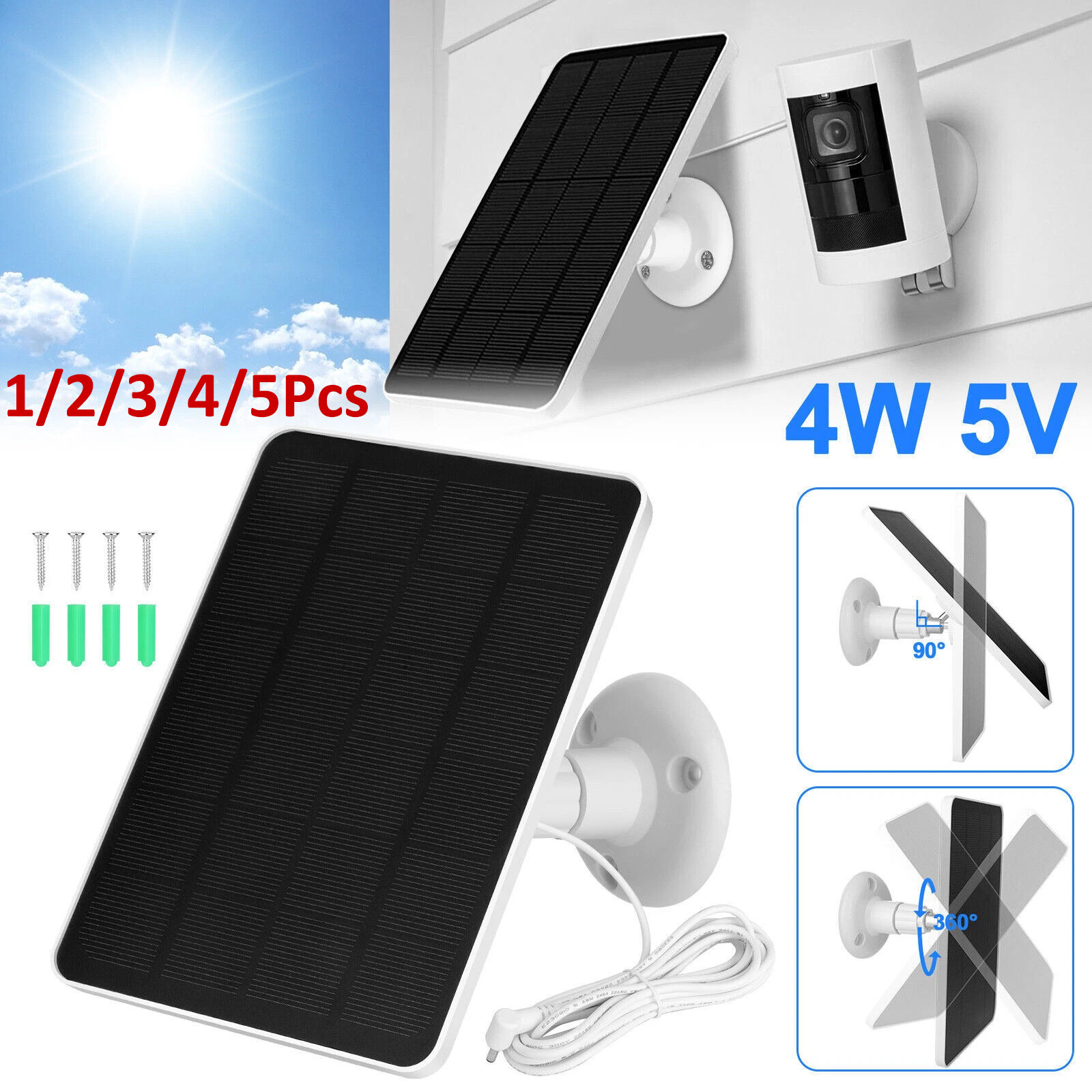 Solar Panel 4W Kit for Ring Spotlight Camera/Ring Stick Up Indoor/Outdoor Camera