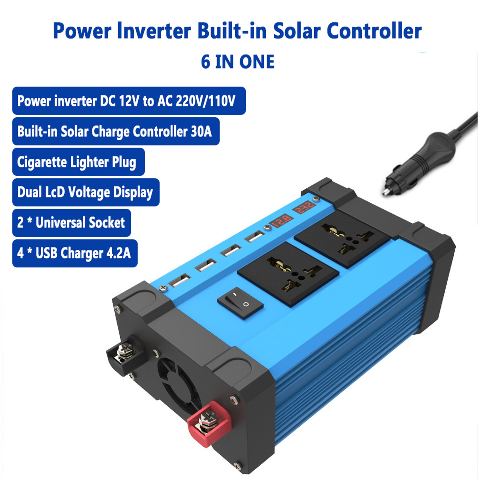 Solar Inverter 6000W Converter AC 12v To DC 220v 110v Intelligent LCD Display