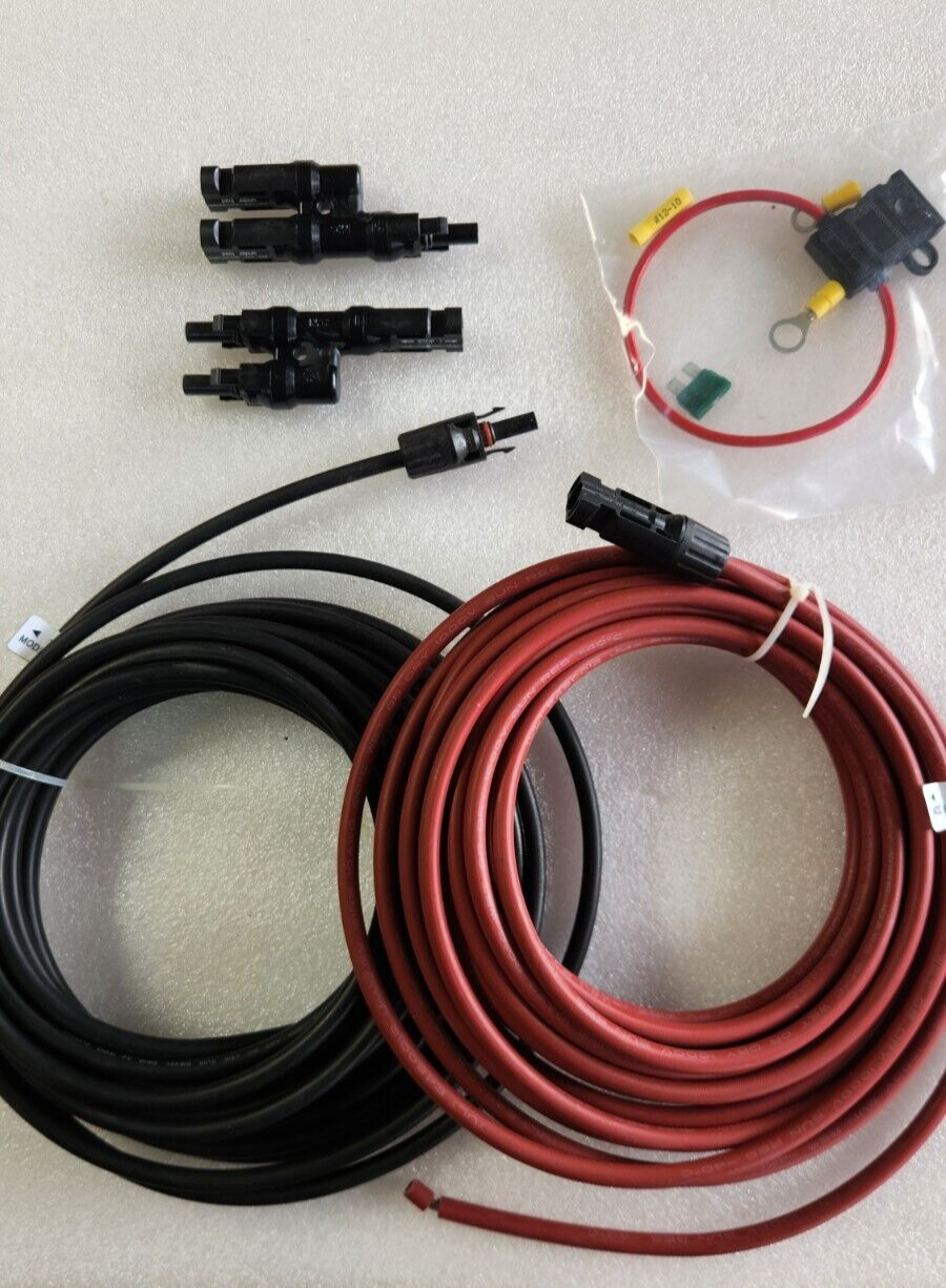 10 AWG Solar Panel Extension Cable PV Wire Solar Connectors Pair Black/Red 25 FT